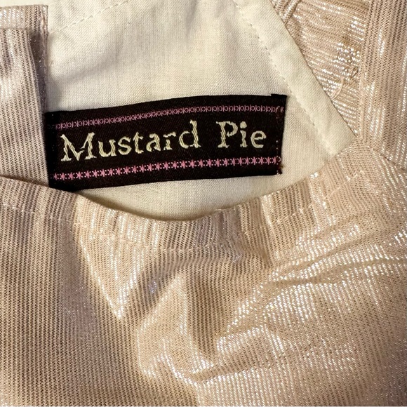 Mustard Pie Dress in Blush shiny lame’ and soft cotton ivory  Girls size 6x - Picture 4 of 9